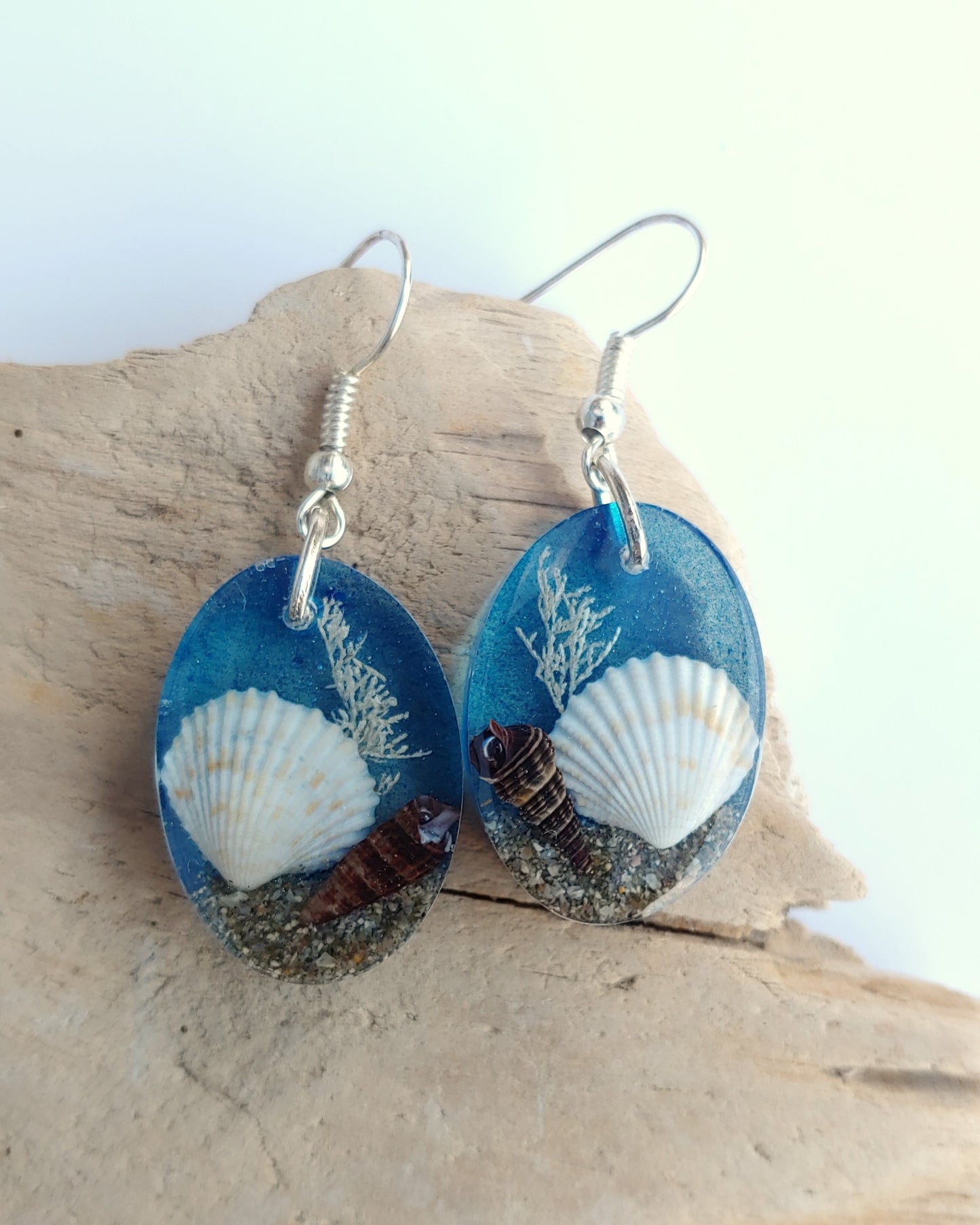 Earrings - Oval with Clam Shell - Sea Mist (limited small batch)