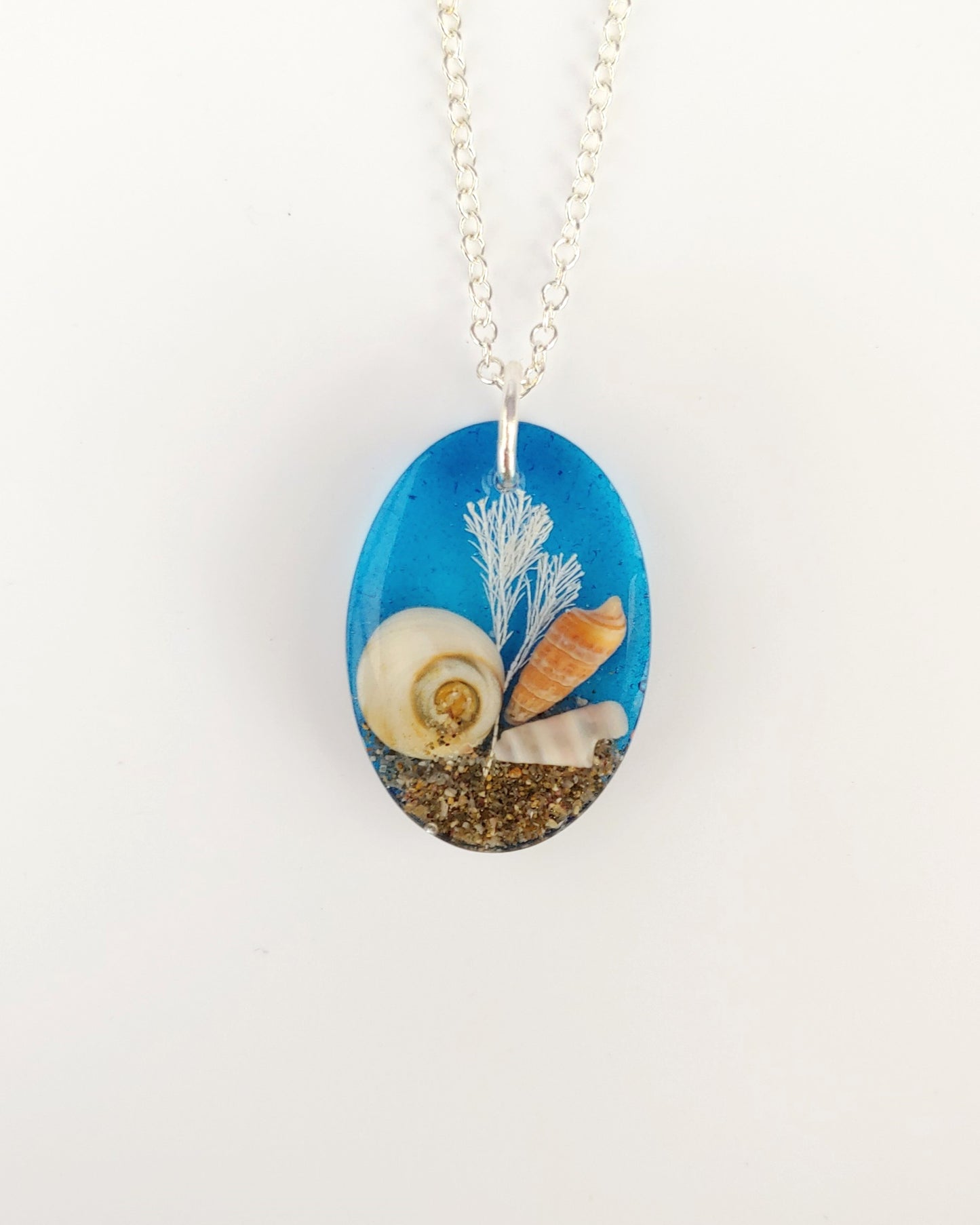 Necklace - Oval with Beach Shell - Sea Blue (limited small batch)