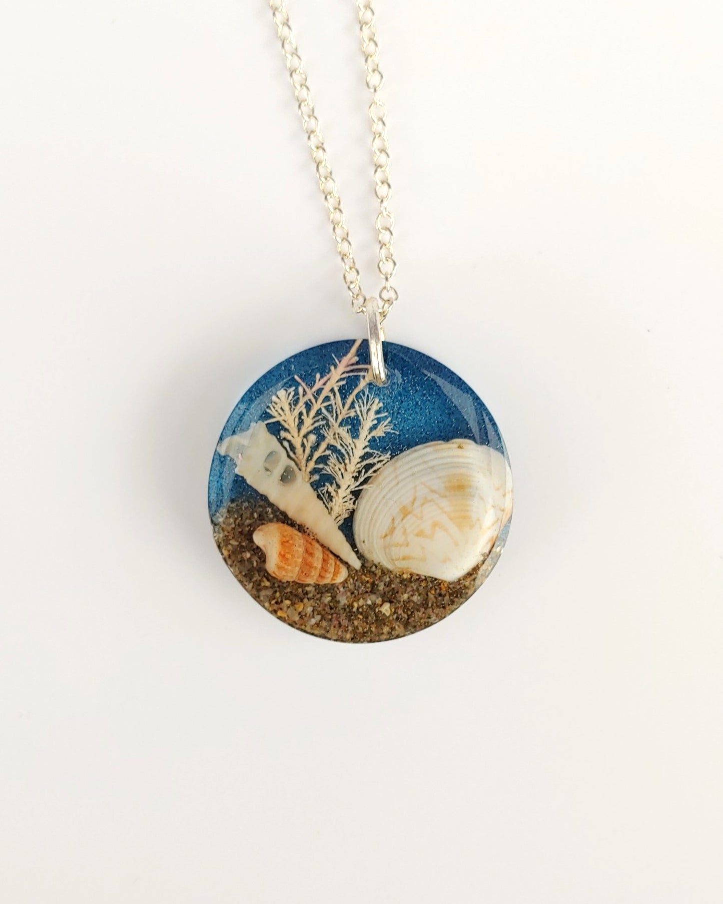 Necklace - Round with Beach Shell - Deep Blue (one-off)
