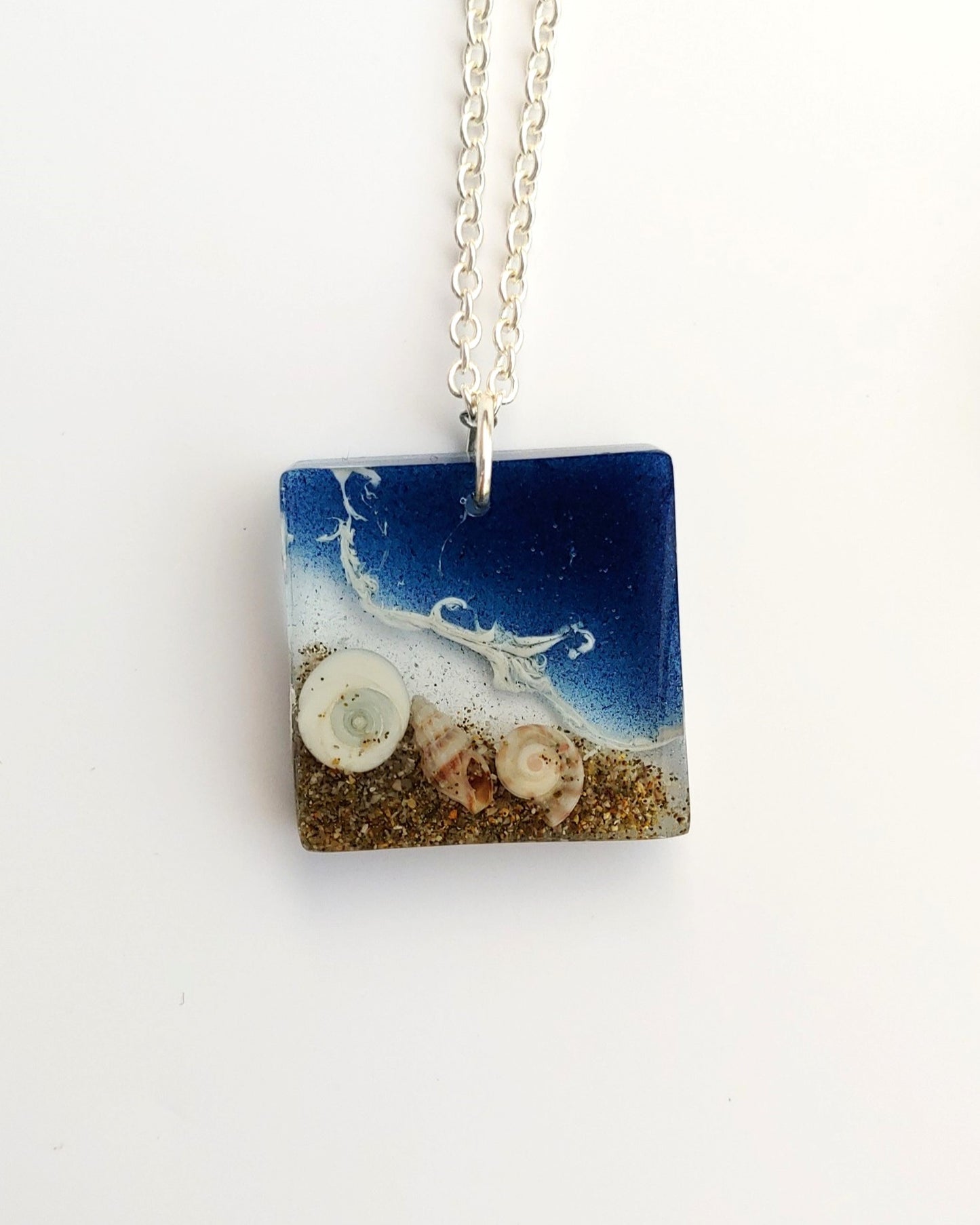 Necklace - Square Beach Wave Design - Deep Blue (limited small batch)