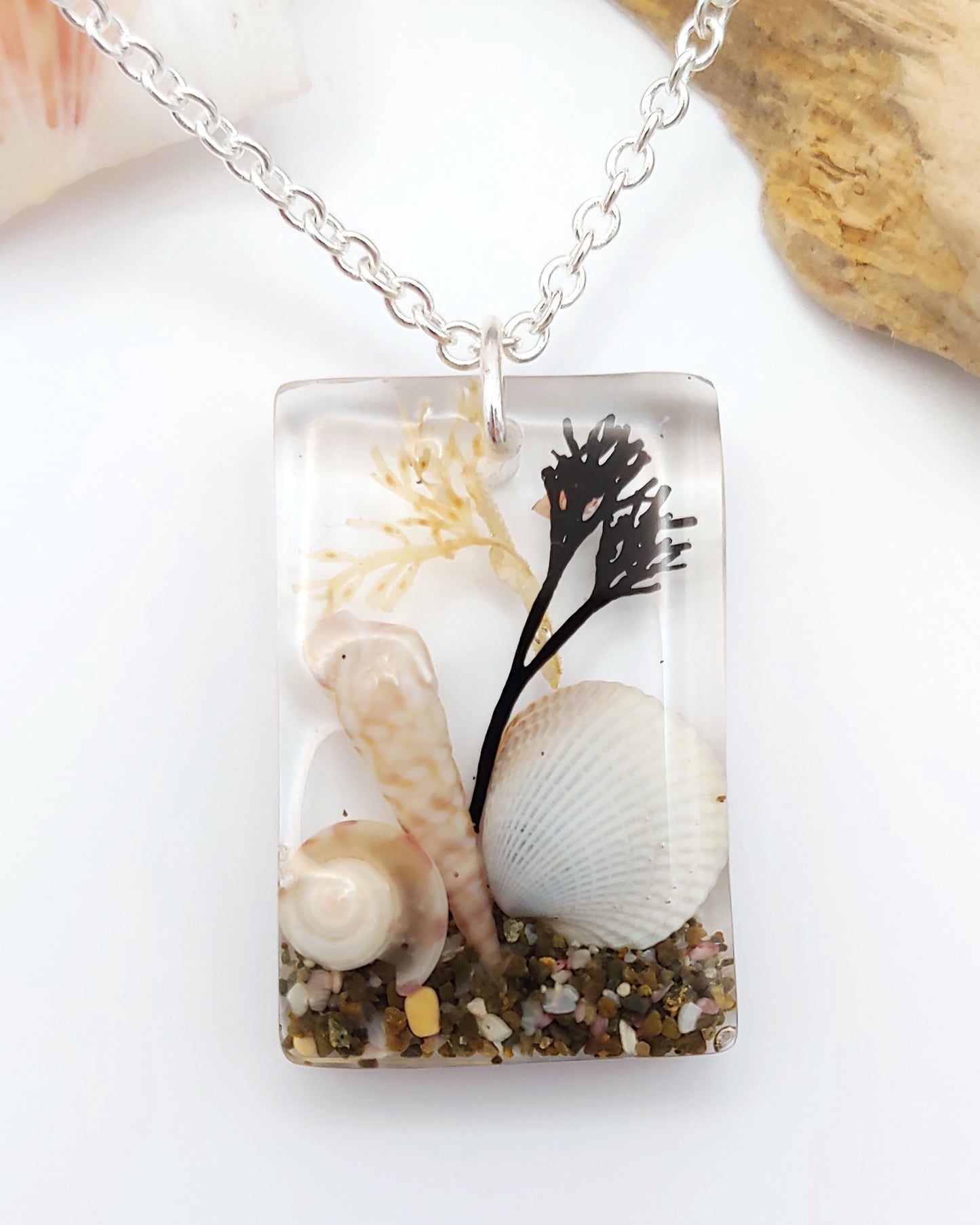 Necklace - Rectangle with Clam Shell