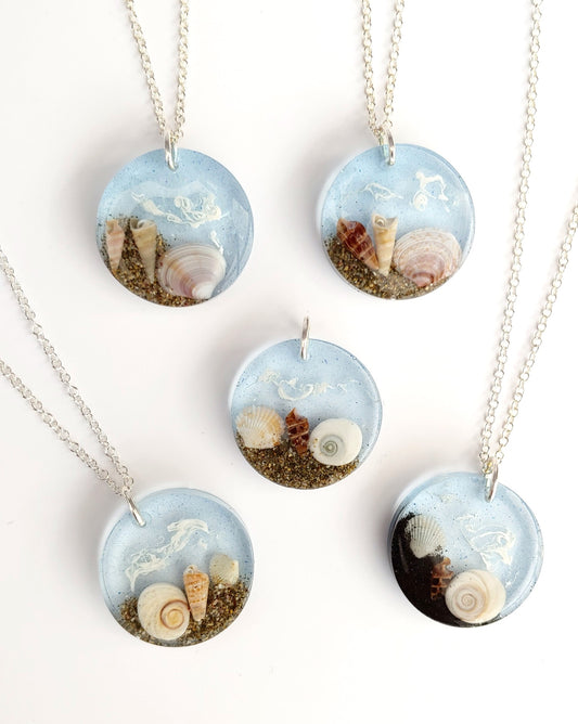 Necklace - Round Sea Swirl Design - Pale Blue (limited small batch)