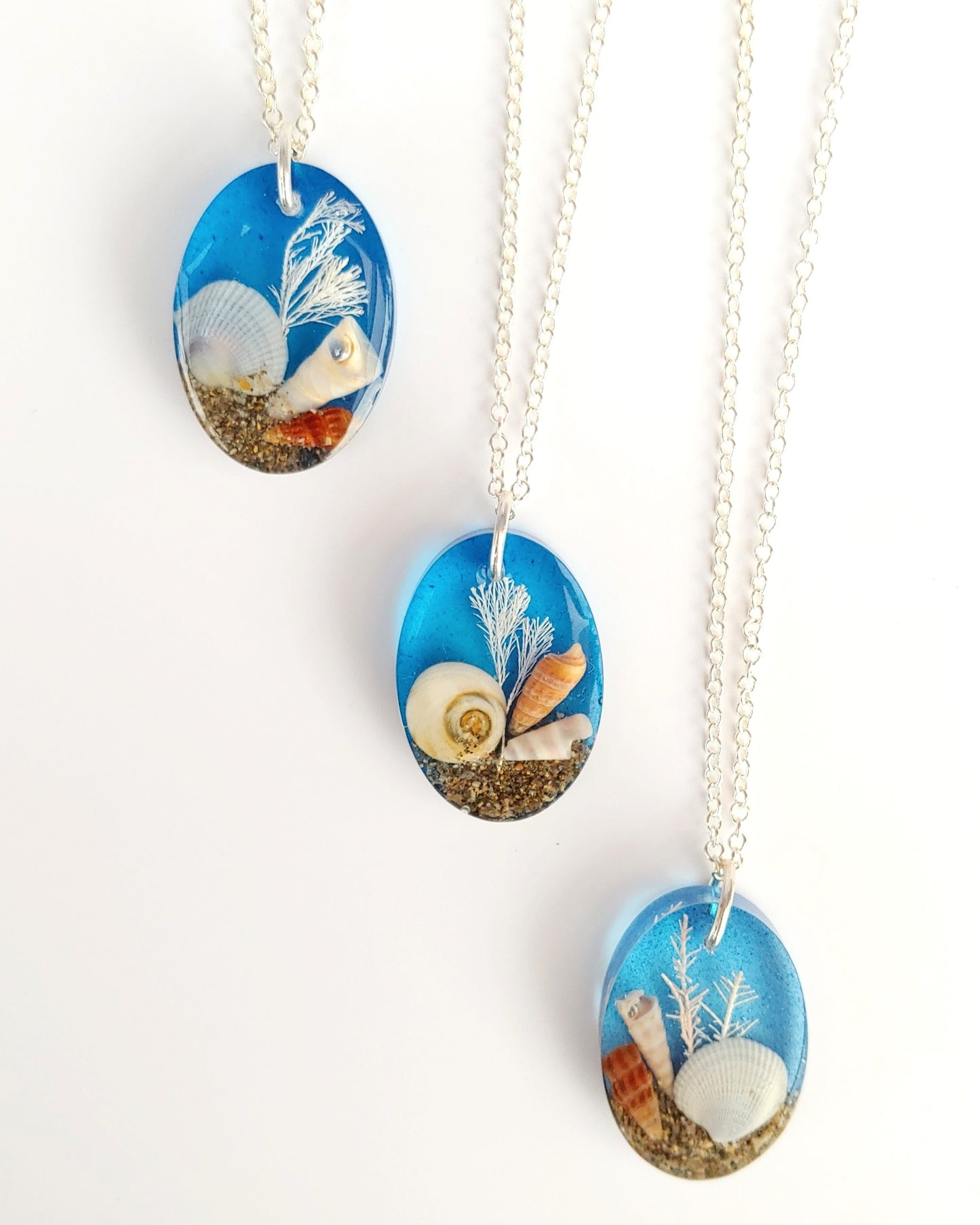 Necklace - Oval with Beach Shell - Sea Blue (limited small batch)