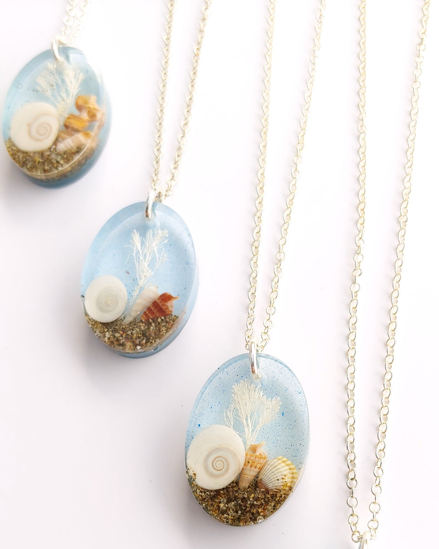 Necklace - Oval with Cats Eye Shell - Pale Blue (limited small batch)