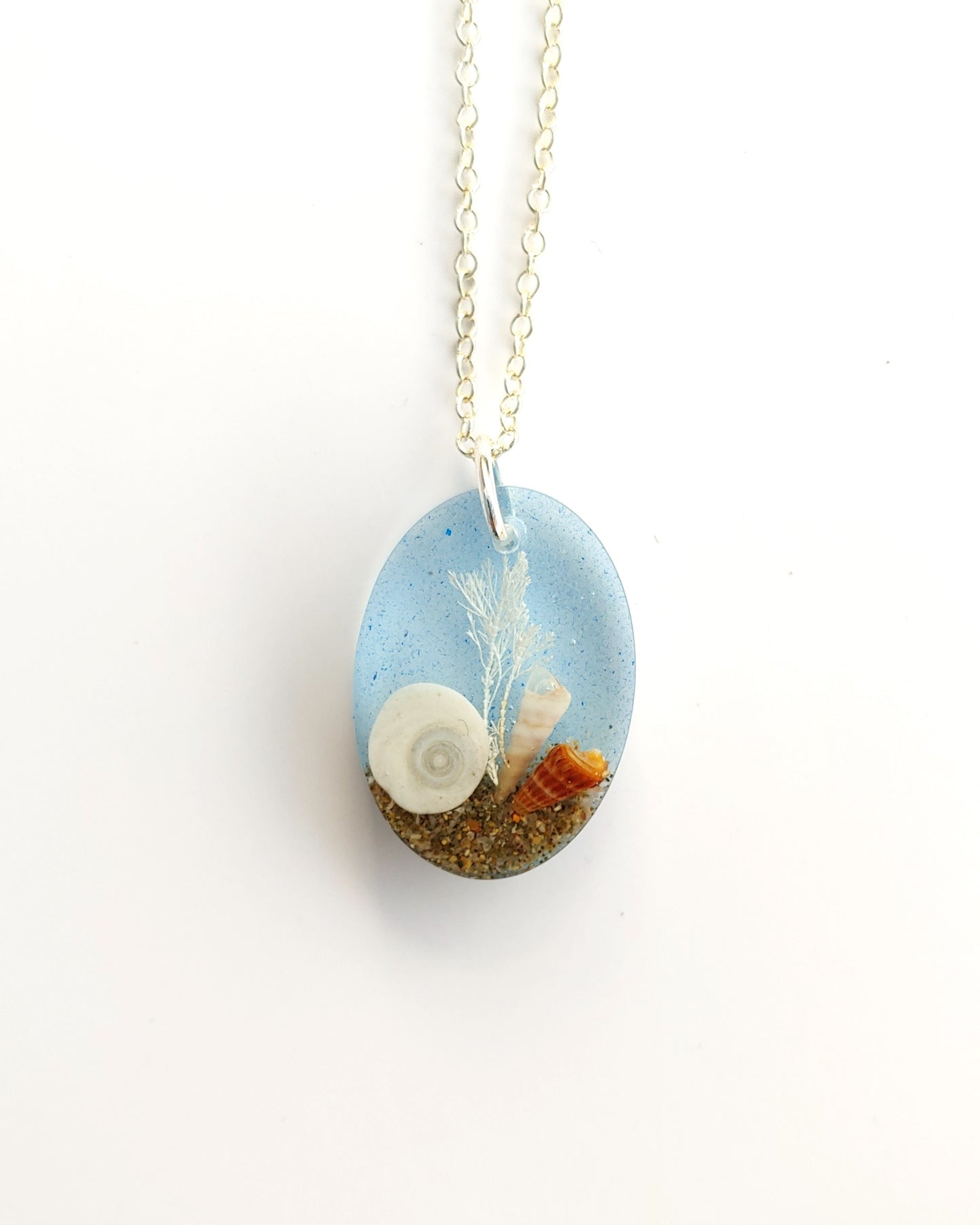 Necklace - Oval with Cats Eye Shell - Pale Blue (limited small batch)