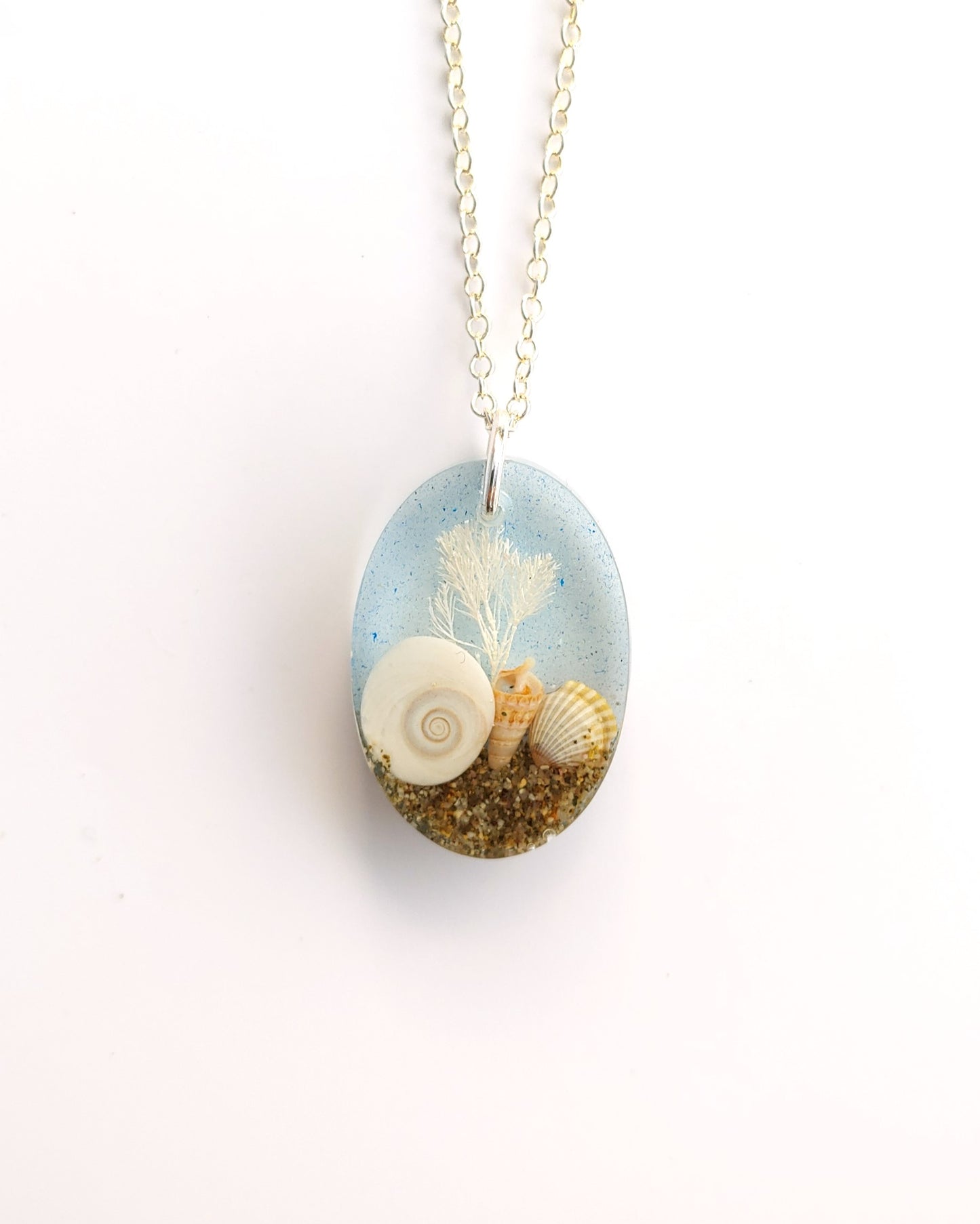 Necklace - Oval with Cats Eye Shell - Pale Blue (limited small batch)