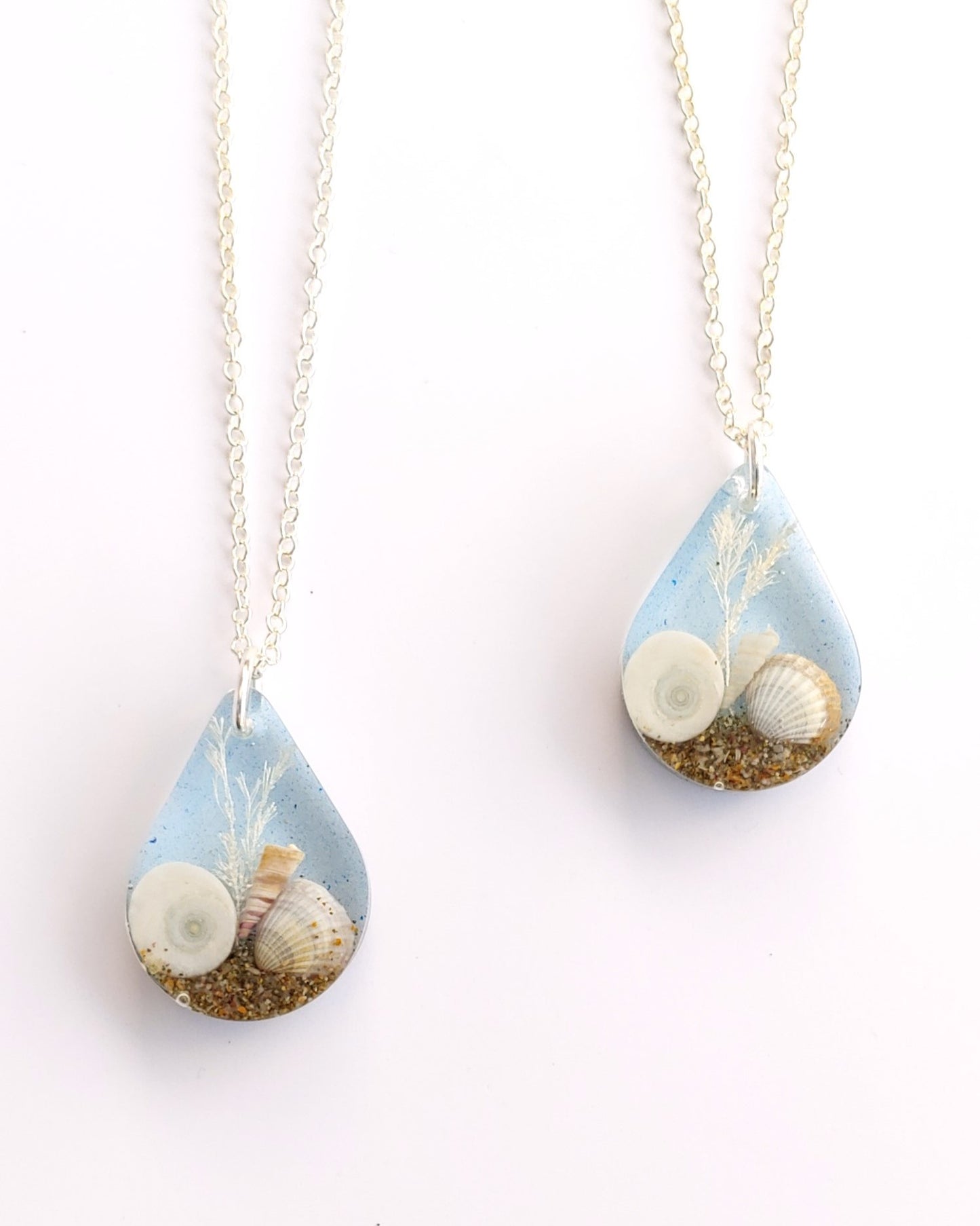 Necklace - Teardrop with Cats Eye Shell - Pale Blue (limited small batch)