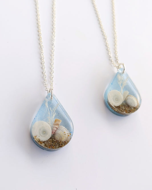 Necklace - Teardrop with Cats Eye Shell - Pale Blue (limited small batch)