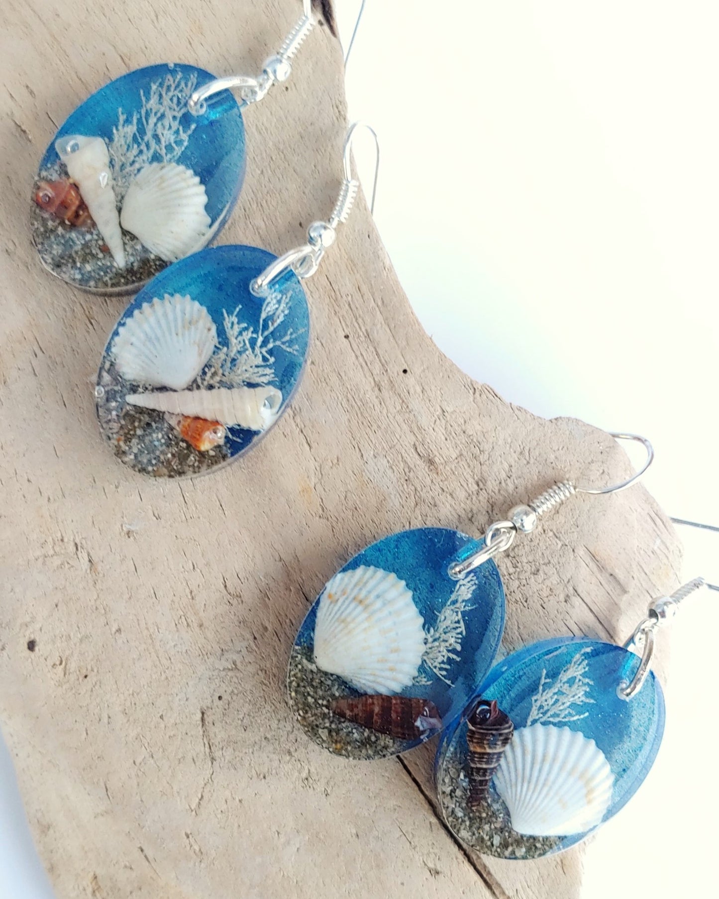 Earrings - Oval with Clam Shell - Sea Mist (limited small batch)