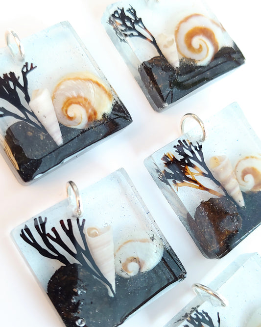 Necklace - Square with Volcanic Spiral Shell Design (limited small batch)