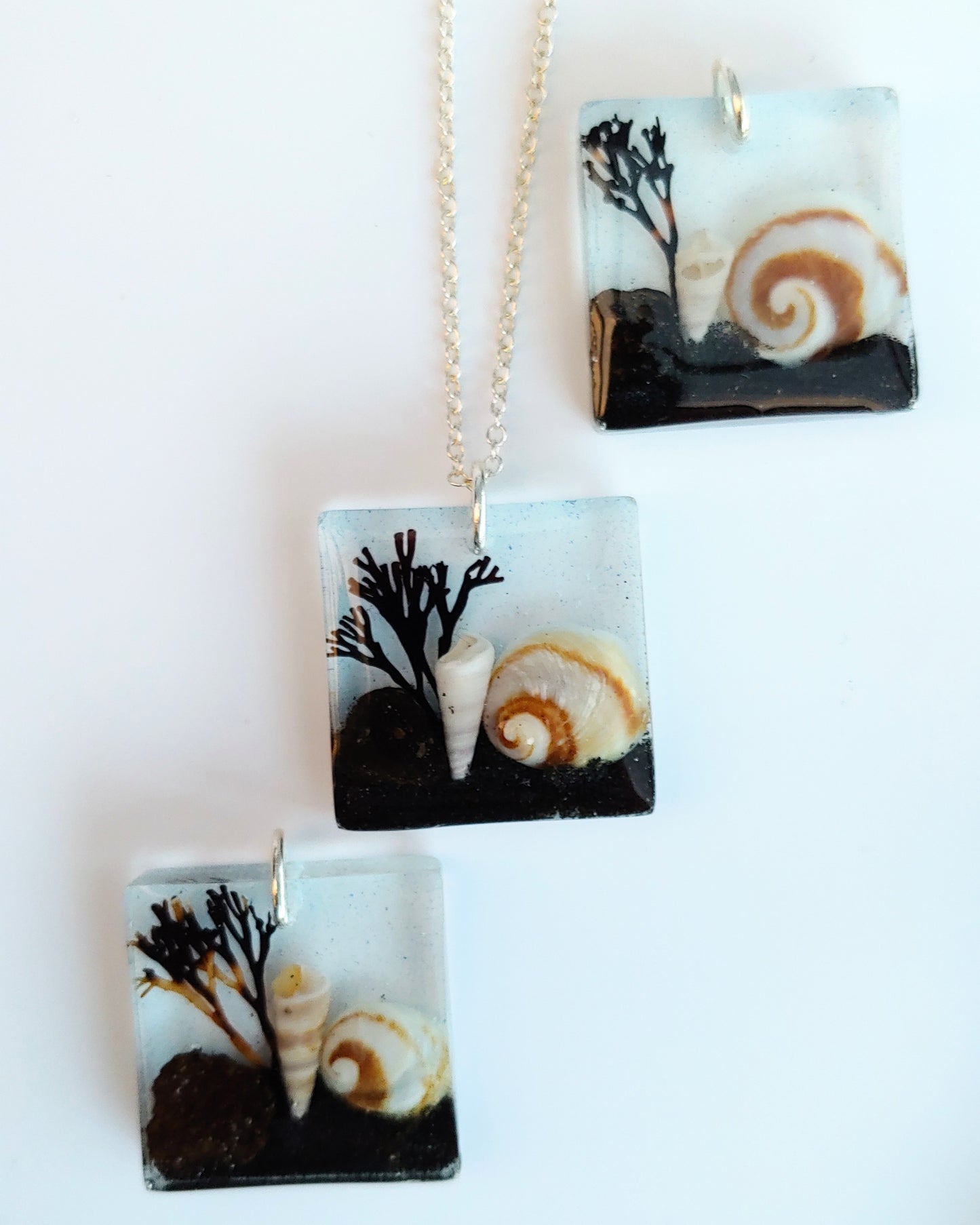 Necklace - Square with Volcanic Spiral Shell Design (limited small batch)