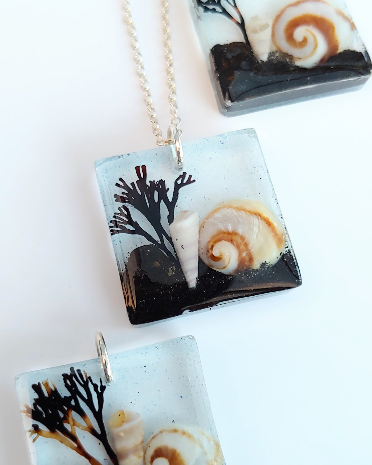 Necklace - Square with Volcanic Spiral Shell Design (limited small batch)