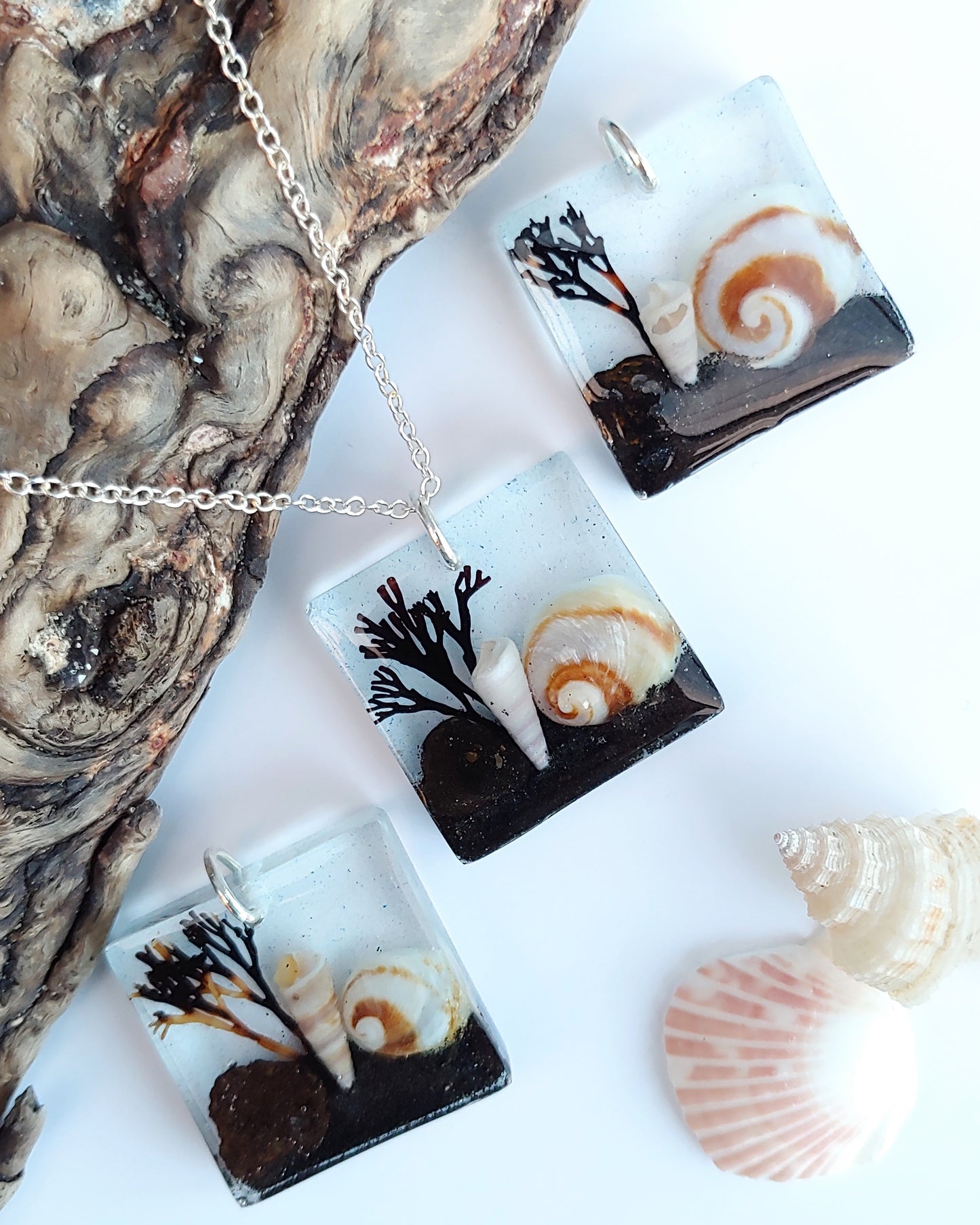 Necklace - Square with Volcanic Spiral Shell Design (limited small batch)