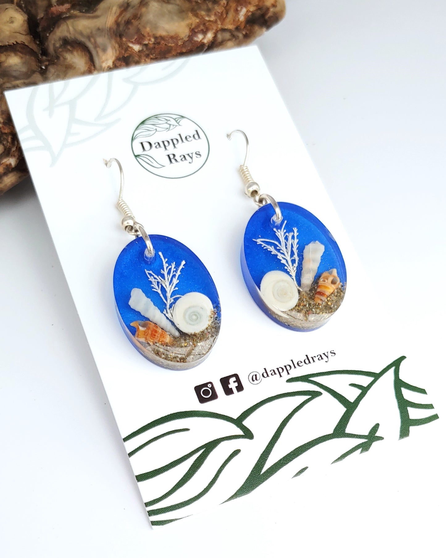 Earrings NEW - Oval with Cats Eye Shell - Sea Blue