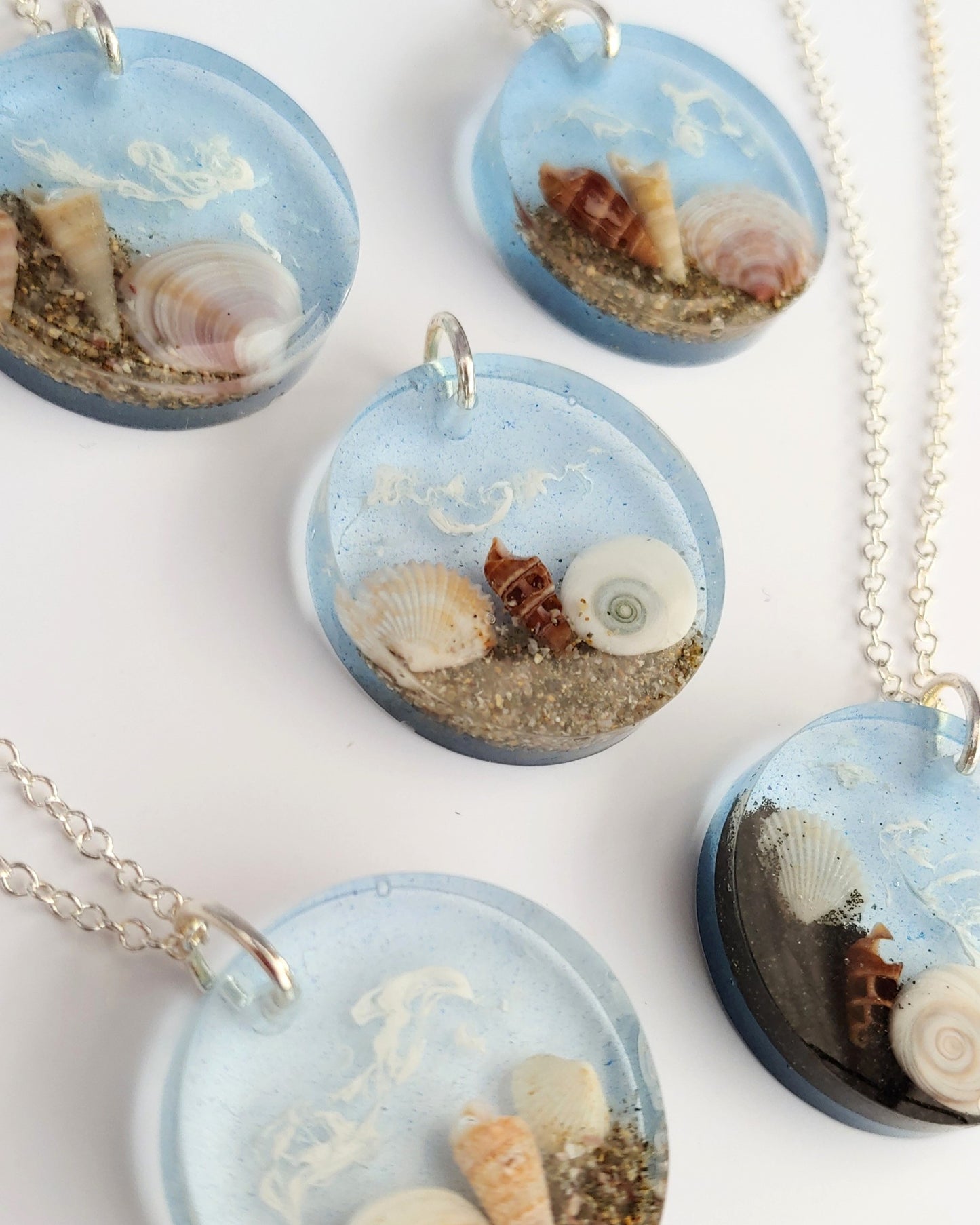 Necklace - Round Sea Swirl Design - Pale Blue (limited small batch)