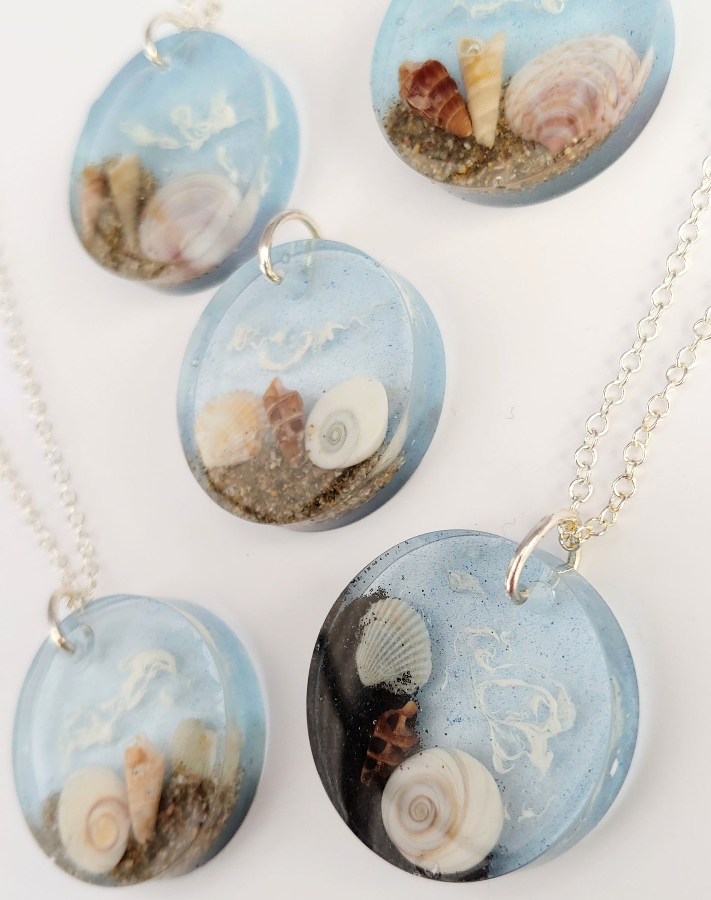 Necklace - Round Sea Swirl Design - Pale Blue (limited small batch)