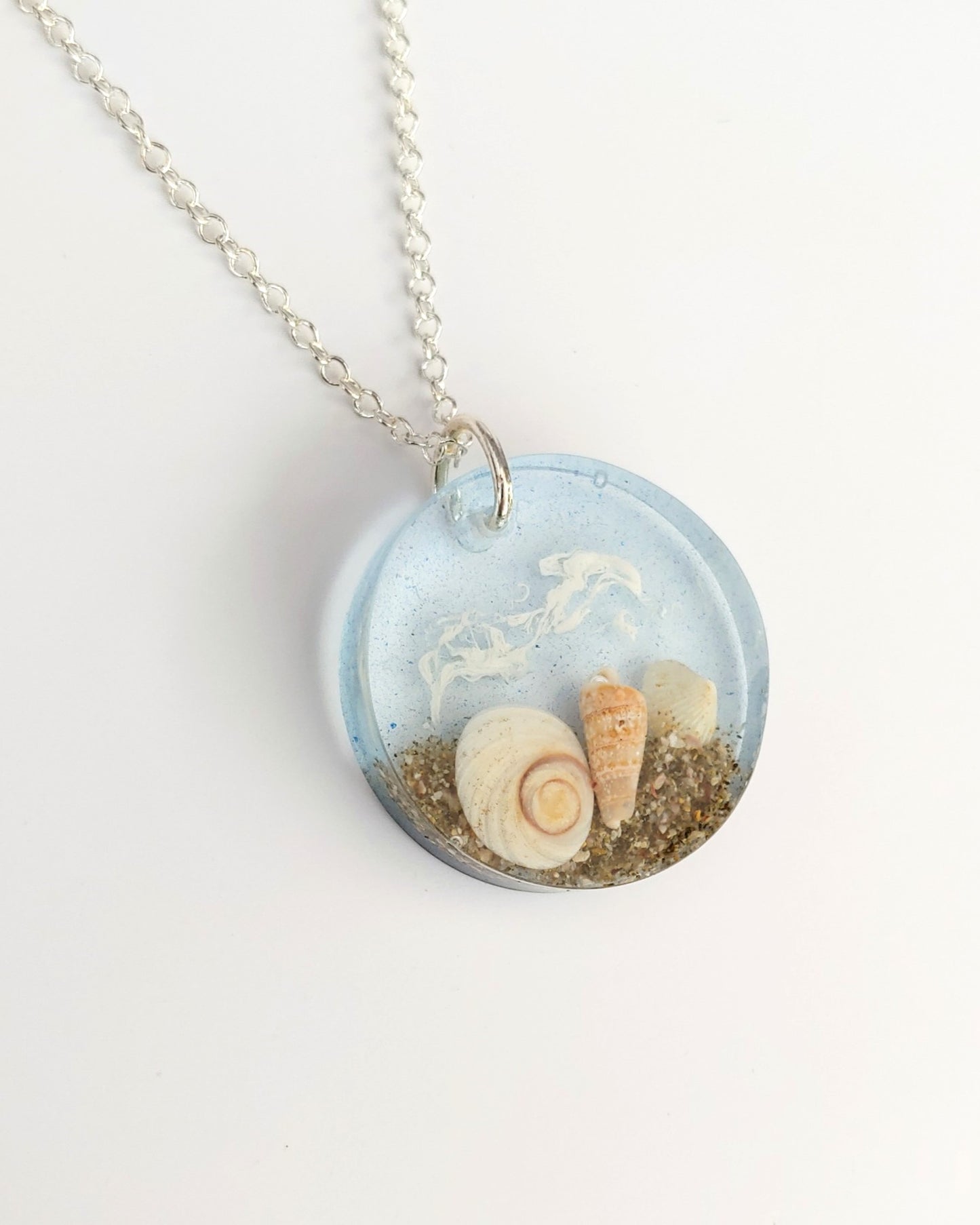Necklace - Round Sea Swirl Design - Pale Blue (limited small batch)