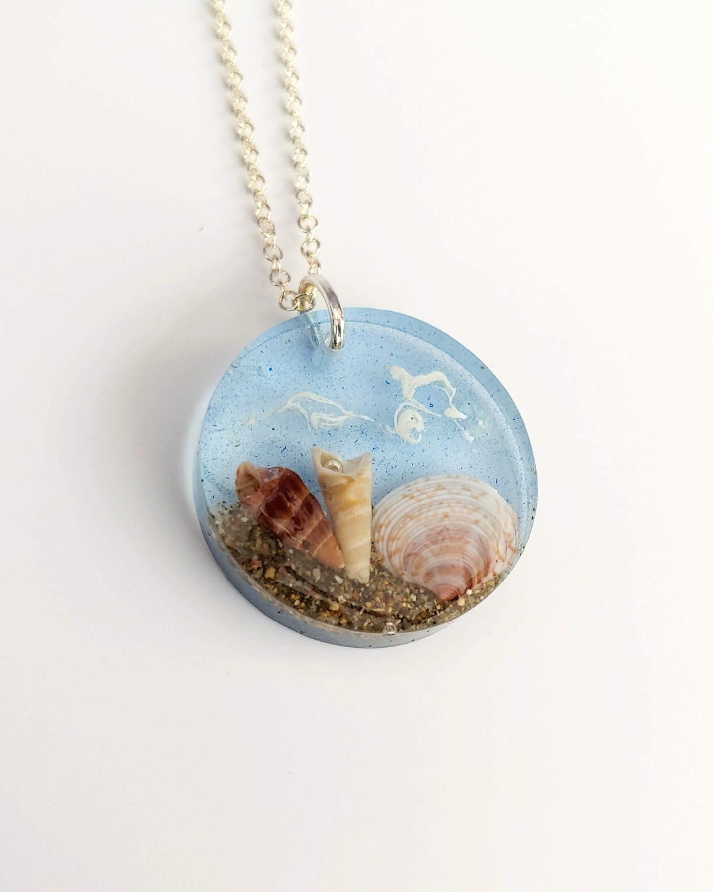 Necklace - Round Sea Swirl Design - Pale Blue (limited small batch)