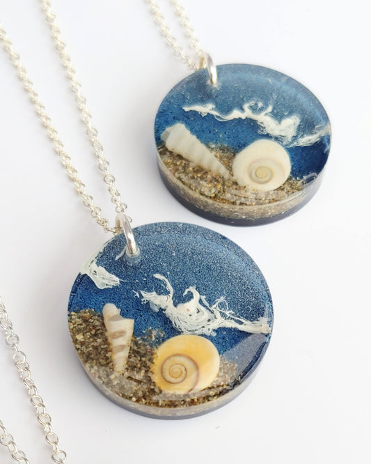 Necklace - Round Beach Wave Design - Deep Blue (limited small batch)