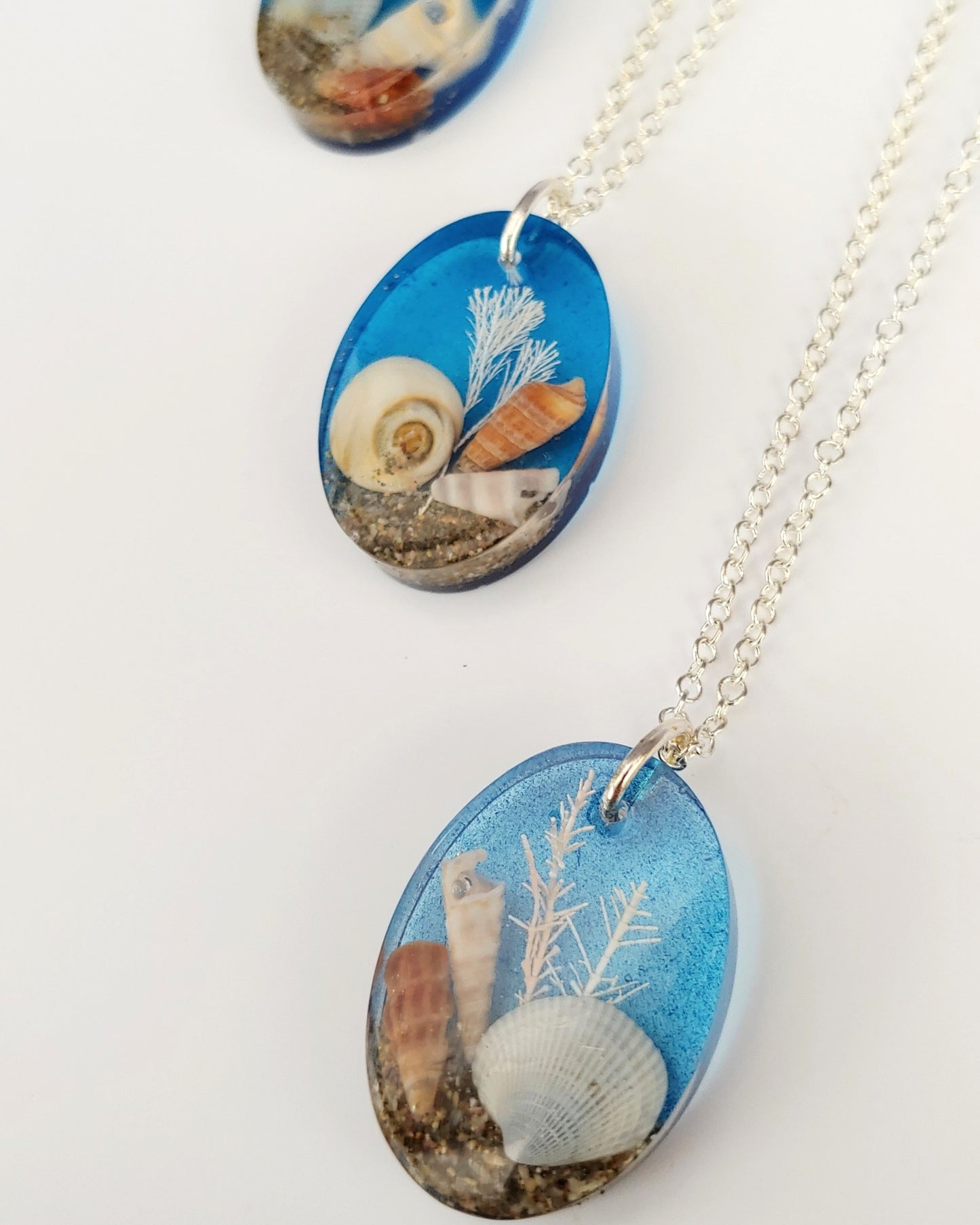 Necklace - Oval with Beach Shell - Sea Blue (limited small batch)