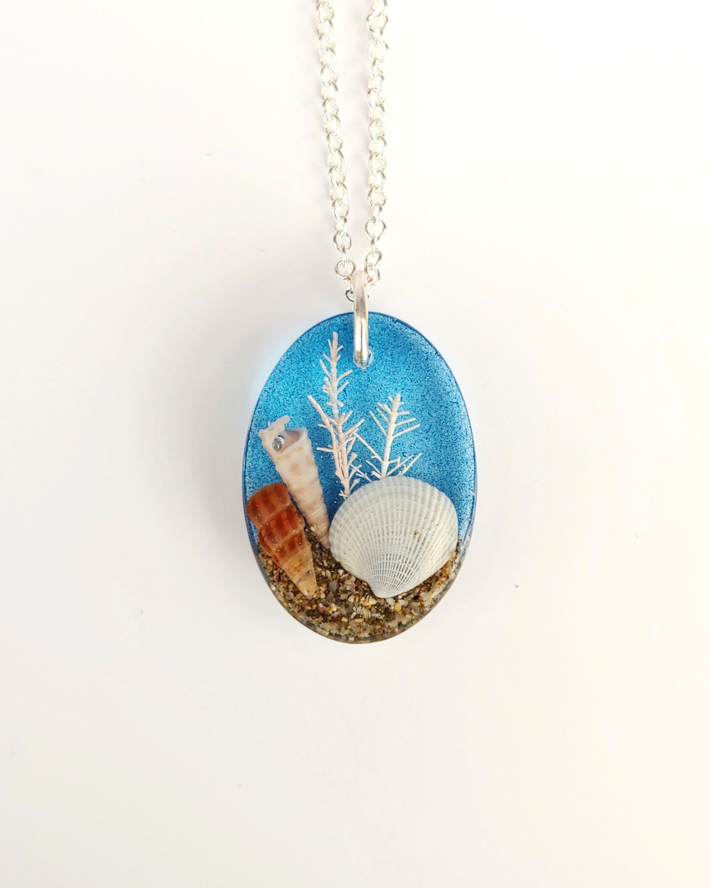 Necklace - Oval with Beach Shell - Sea Blue (limited small batch)