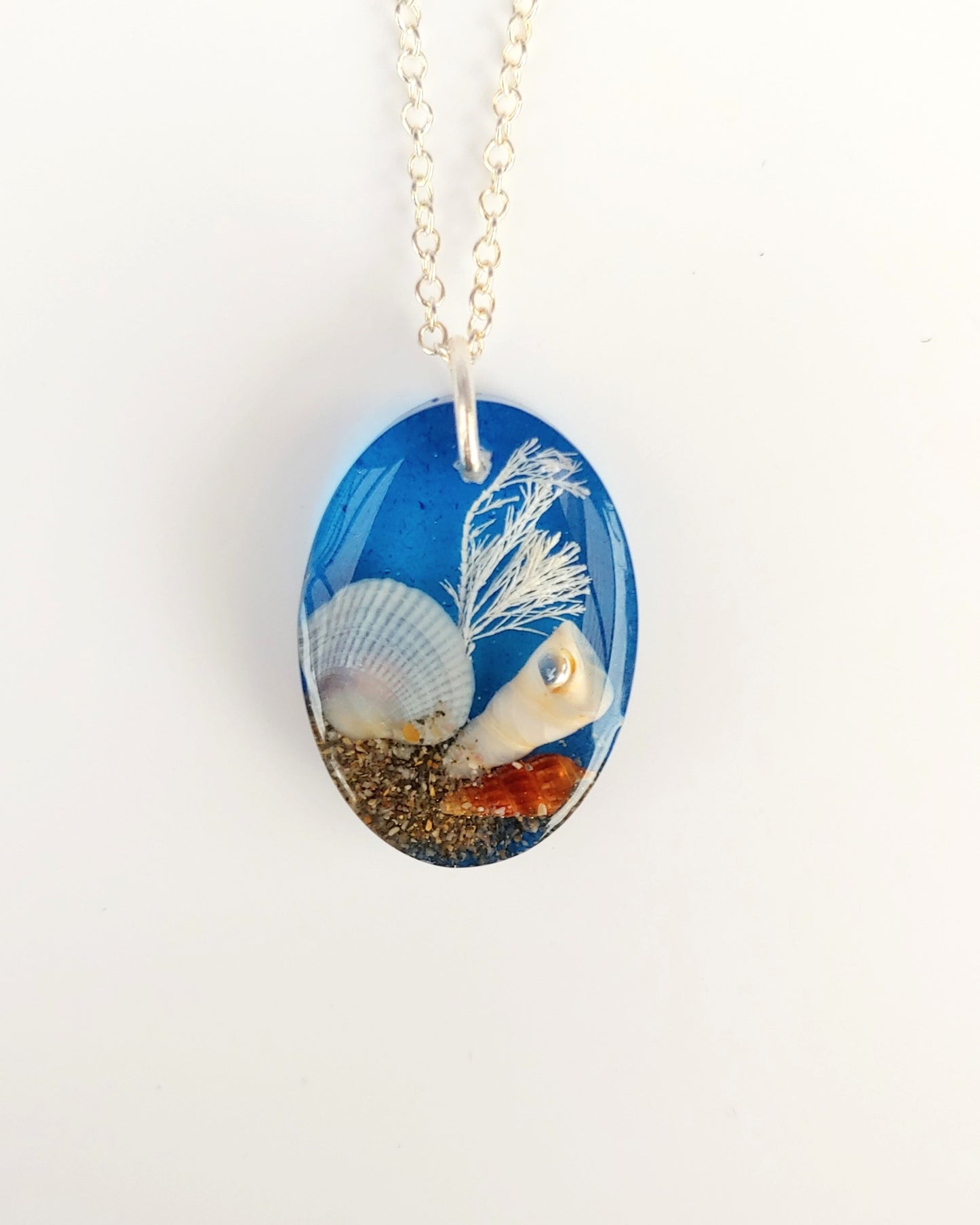 Necklace - Oval with Beach Shell - Sea Blue (limited small batch)