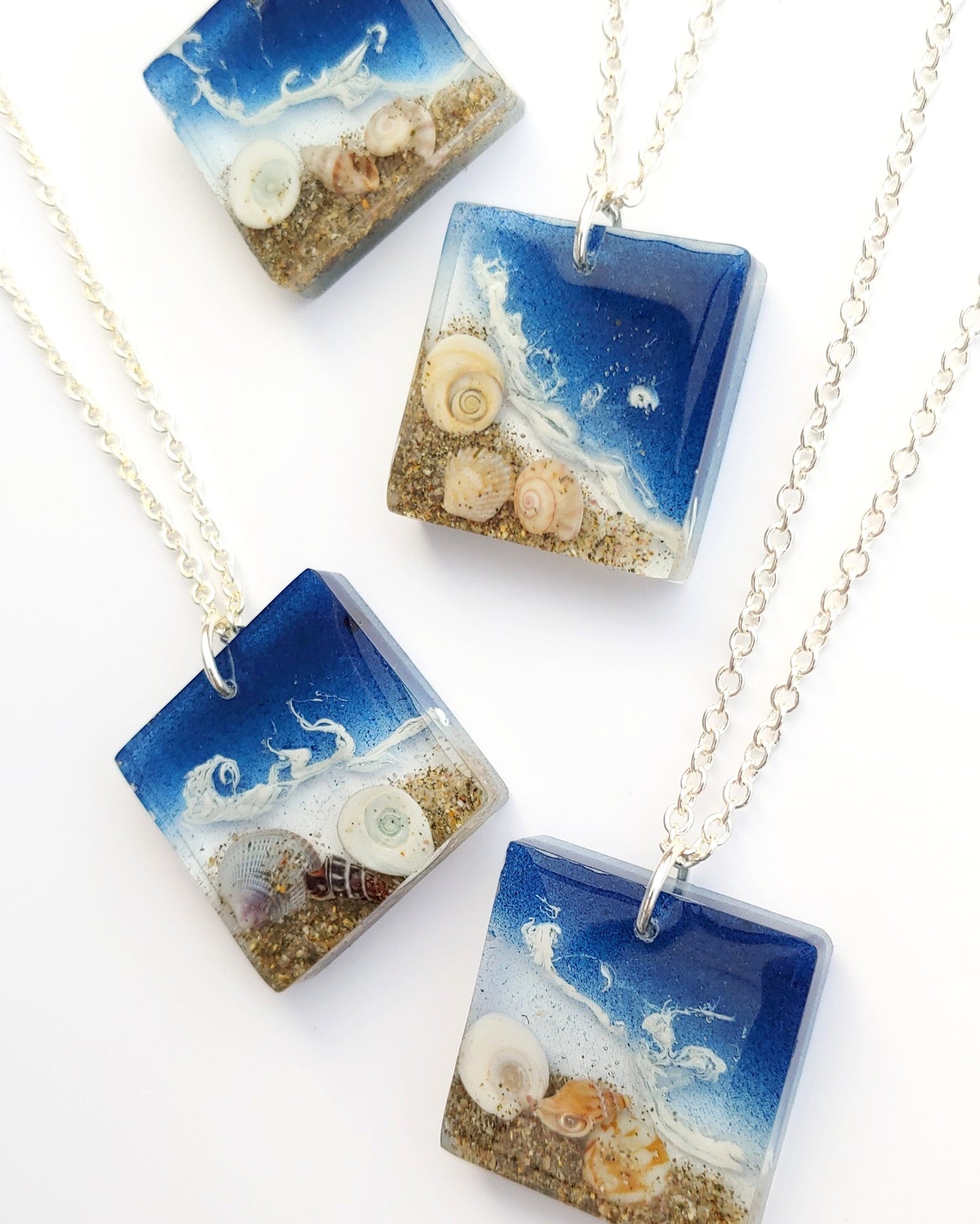 Necklace - Square Beach Wave Design - Deep Blue (limited small batch)