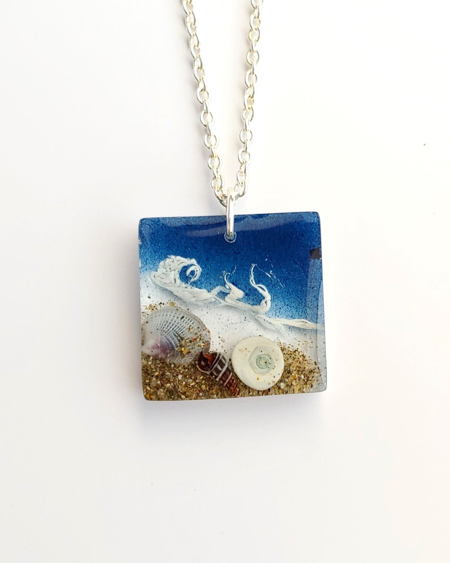 Necklace - Square Beach Wave Design - Deep Blue (limited small batch)